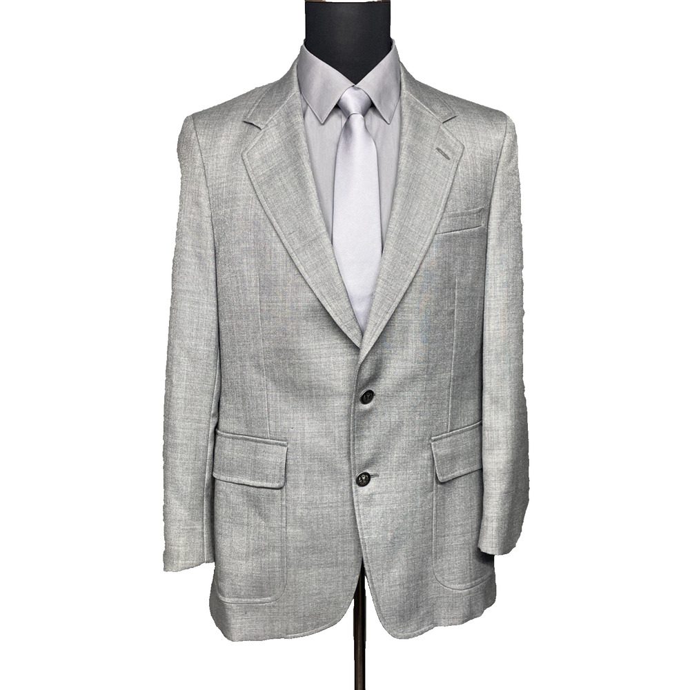 Vtg 70-80s College Hall Mens 40R Gray Sport Coat Blazer Metal Btn Textured Korea